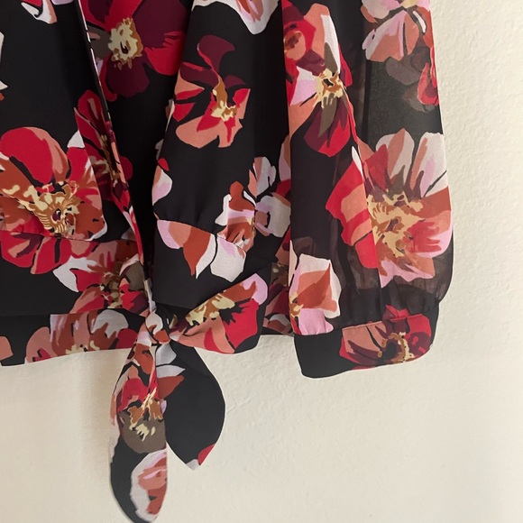 Madewell Black and Red Floral Wrap Blouse - Picture 6 of 11